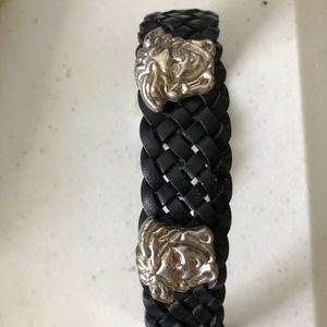 Medusa black leather bracelet